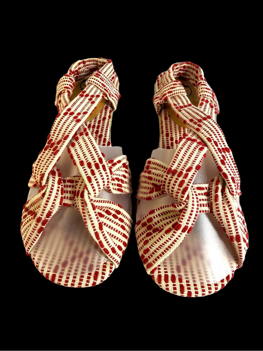 Lucky Penny Women’s Red and Cream Knot-Detail Summer Wedge Sandals